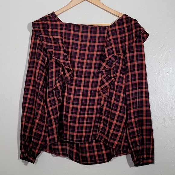 Madewell Plaid Ruffle Blouse - Picture 2 of 8
